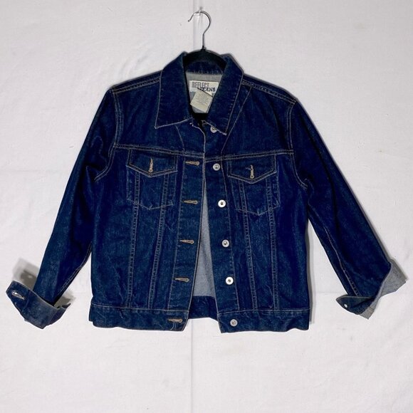 Vintage Reflect Jeans Oversized Dark Wash Button Up Denim Jean Jacket M - Picture 13 of 13